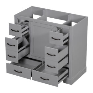 36 Bathroom Vanity Without Sink, Cabinet Base Only, Six Drawers, Multi-Functional Drawer Divider, Adjustable Shelf, Grey