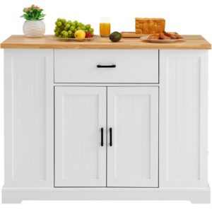 Kitchen Island Cart Storage Cabinet Serving Cart With Drawer & Shelves