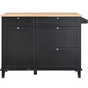 Kitchen Island Cart Storage Cabinet Serving With Drawer & Trash Cabinet