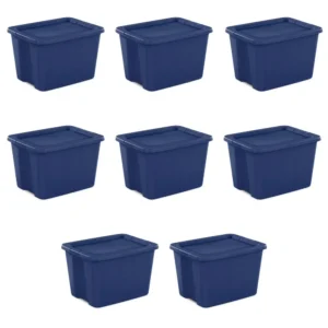 Plastic 18 Gallon Tote Box Blue Set of 8