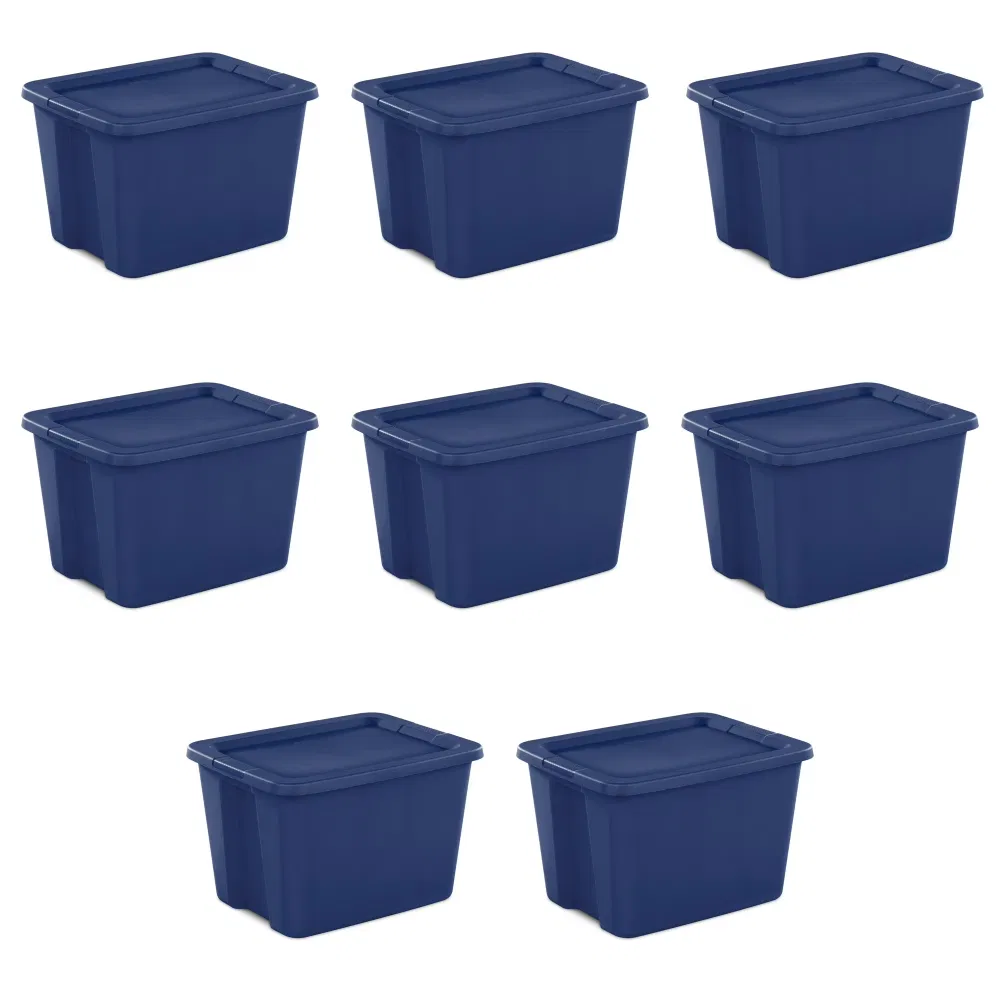 Plastic 18 Gallon Tote Box Blue Set of 8