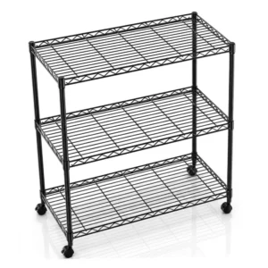 3 Tier Heavy Duty Adjustable Metal Shelf with Wheels, No-Tool Assembly, Suitable for Garages, Kitchens,StorageRooms, Laundry Rooms and Offices