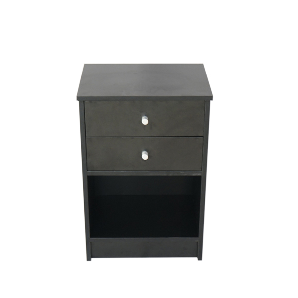Round Handle Two-tier Drawer Side Cabinet - Black