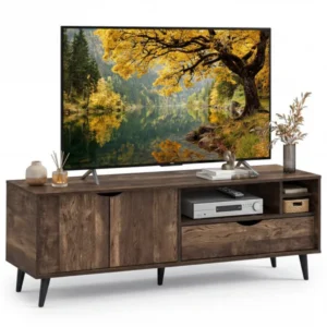 59" Rustic TV Stand For 65-inch TVs, Media Console With Cabinet, Drawer & 3 Open Shelves