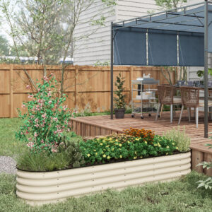 7.9 x 2 x 1.4 Galvanized Raised Garden Bed Kit, Metal Planter Box with Safety Edging, Cream