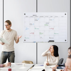 35"x23" Dry Erase Wall Calendar Glass Whiteboard Monthly Planner for Homeschool Supplies & Home Office Organization with 4 Markers and 1 Eraser,Frameless