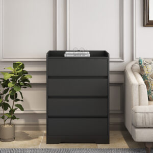 4 Drawer Dresser, Chest Of Drawers Without Handle,Black Dresser For Bedroom Waterproof, Modern Wooden Cabinet With Sturdy Frame For Living Room, Entryway, Bedroom, Hallway, Office