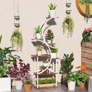 Plant Stand Indoor, 8 Tier 62" S-Shaped Plant Shelf, Corner Plant Rack for Multiple Plants, Carbonised Finish