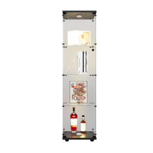 LED Lights Glass Display Cabinet 4 Shelves With Door, Floor Standing Curio Bookshelf For Living Room Bedroom Office, 64.7 X 16.7 X 14.3 , Black
