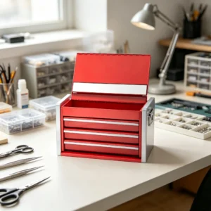 8.6-Inch Portable Metal Tool Box with 3 Drawers, Tool Chest with Ball Bearing Slides & EVA Liners