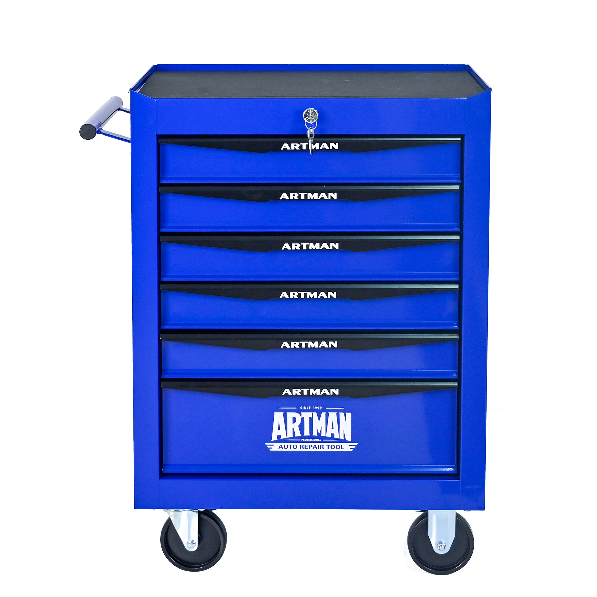 Rolling Metal Tool Chest With 6 Drawers, 20 6-Drawer Tool Chest Cabinet With Ball Bearing Drawer Slides, Steel Tool Storage Box Organizer -BLACK&BLUE