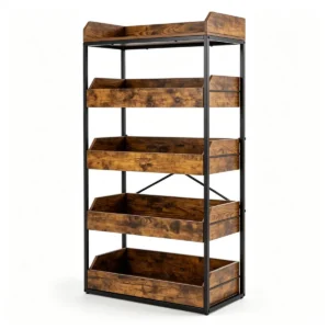 5-Tier Industrial Storage Rack with 4 Drawers, Metal & Engineered Wood Kitchen Pantry Organizer with Anti-Tipping Kit