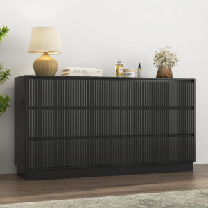 9 Drawer Dresser For Bedroom With Large Drawers, Wood Dresser, Large Floor Chest Of Drawers, Modern Long TV Stand, Mid Century Storage Cabinet Side Table, Black