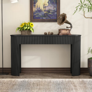 TREXM Entryway Table With Fluted Design Modern Console Table With Storage Oval Top And 2 Drawers For Entryway And Living Room Black