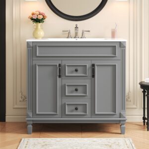 36'' Bathroom Vanity with Top Sink, Modern Bathroom Storage Cabinet with 2 Soft Closing Doors, Single Sink Bathroom Vanity