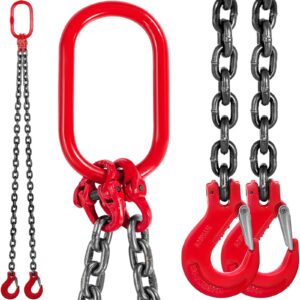 5FT Chain Sling 3/8" X 5' Double Leg With Grab Hooks Sling Chain 4T Capacity Double Leg Chain Sling Grade80(0.375In X 5Ft Double Leg Sling)
