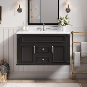 36 inch Wall Mounted Bathroom Cabinet with Ceramic Sink and Drawers, French Simple Style Vanity with Soft Closing Hinges