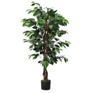 4FT Artificial Ficus Tree - 504 PEVA/Polyester Leaves, Multiple Trunks, Green