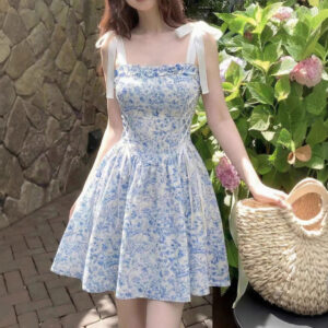 New Summer Floral-print Strap Dress For Seaside Vacations