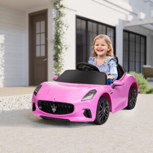 Maserati Gran Turismo Licensed 12V Kids Electric Car w/ Remote Control, Soft Start, LED Lights, Music, Horn, Pink