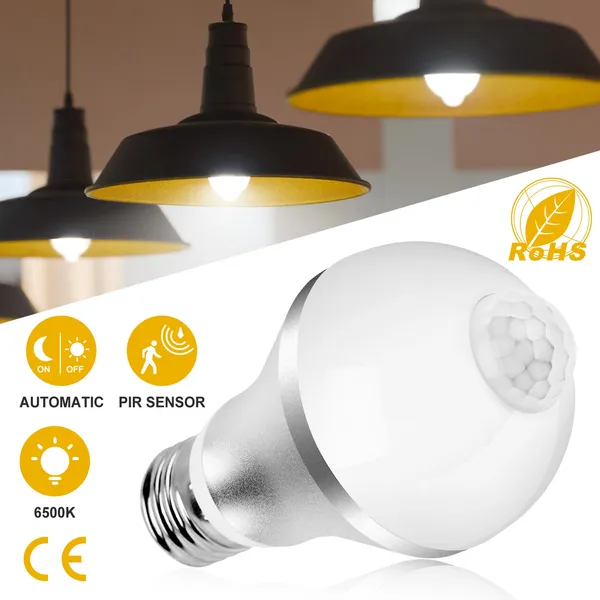 E27 Motion Sensor Light Bulb 9W/5W 1000LM 6500K Dusk To Dawn Automatic On/Off LED Light Bulb Indoor Outdoor Use