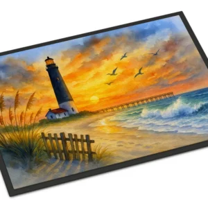 Beach Lighthouse Doormat Front Door Mat Indoor Outdoor Rugs for Entryway, Non Slip Washable Low Pile, 18H X 27W