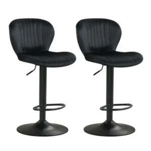 2-Pack Adjustable Height Bar Stools With 360° Swivel, Dutch Velvet Upholstered Bar Chai - Black