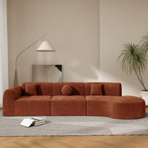 140 Modern Curved Sectional Sofa With High-Density Fully Compressed Sponge And Chaise Lounge, 3-Piece Set, Fully Assembled Right Hand Facing, Perfect For Living Room, Lounge