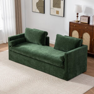 82.68 Wide Extra-large Double-seater Sofa, Chenille Upholstered, With Two Armrest Pillows And Two Backrest Pillows, Suitable For Bedrooms, Living Rooms, And Window Seating.Green