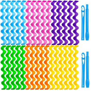 30 Pcs Heatless Hair Curlers Wave Curls Styling Kit With 2 Pcs Styling Hooks, No Heat Hair Curlers For Women Girls 6 Colors, 45 Cm 17.71 Inch