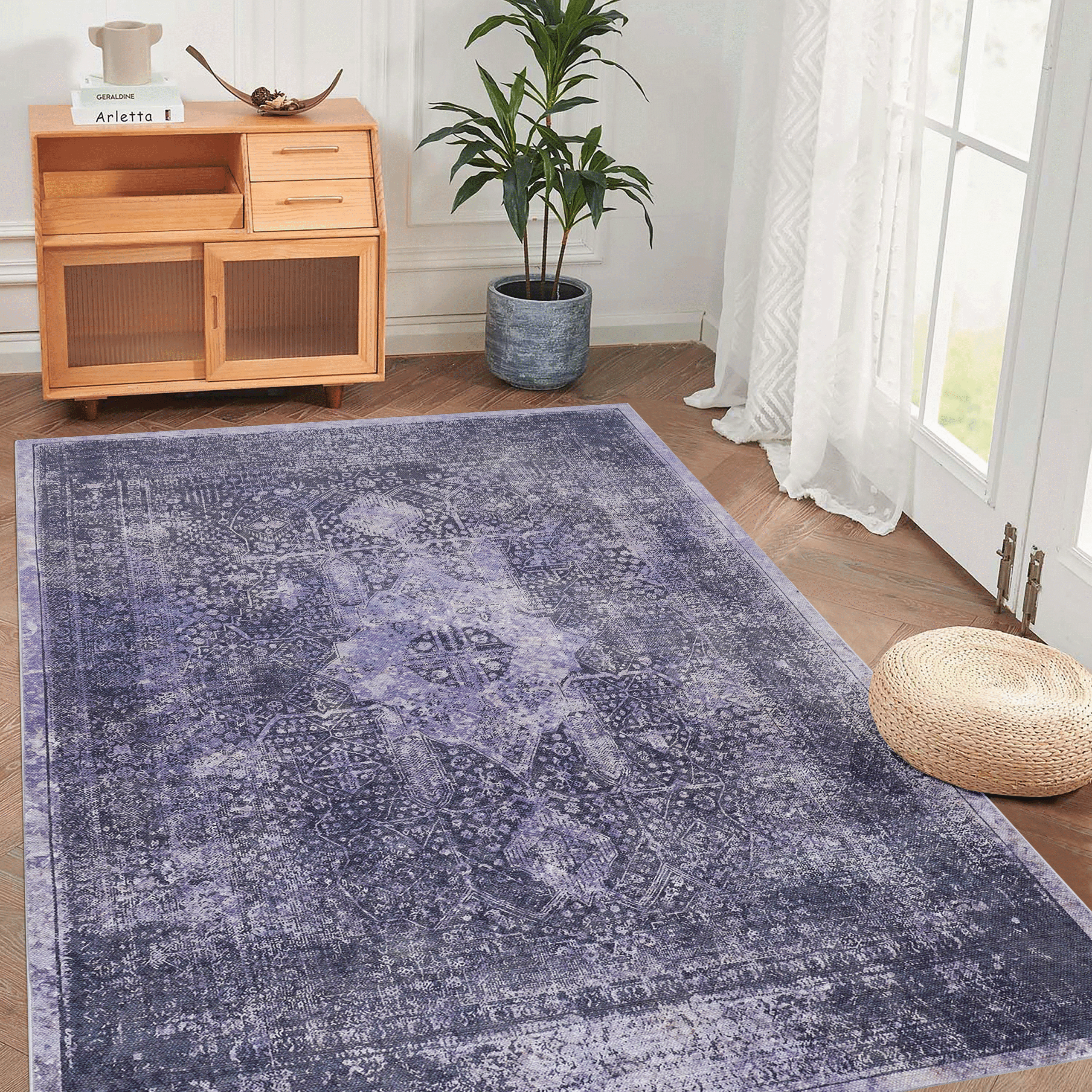 MAVAL Anthracite Washable Rug 5x8 Area Rug Anthracite, 5' X 8'