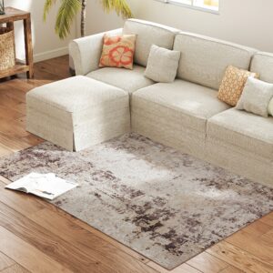 Machine Washable Area Rug 4x6, Non-Slip Modern Abstract Floor Carpet for Living Room, Bedroom, Dining Room, Mixed-Brown