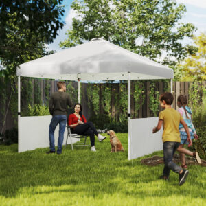 10 x 10 Pop Up Canopy Tent with 2 Half Sidewalls, UV50+ Instant Sun Shelter with Wheeled Carry Bag, White
