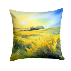 Nebraska Goldenrod in Watercolor Throw Pillow Machine Washable, Indoor Outdoor Decorative Pillow for Couch, Bed or Patio, 14Hx14W