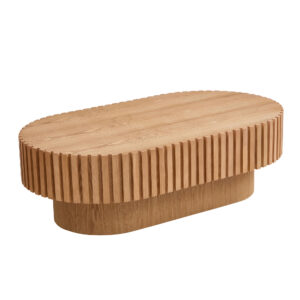 43.70Inch Modern Handcraft Drum Coffee Table Oval Coffee Table For Living Room,Small Wooden Coffee Table With Sturdy Pedestal For Office,ASH Color