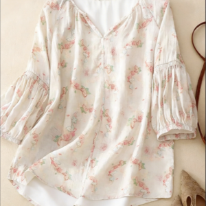 V-Neck Lantern Sleeve Blouse