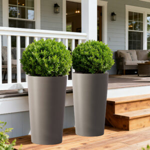 2 Pack Tall 21.7 In Planters For Outdoor Plants Modern Tall Square Planter Box Indoor Outdoor Porch Patio Flower Pot Modern Big Tapered Matte Tree Flower Pot For Garden, Brown