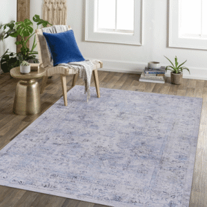 MAVAL Blue Washable Rug 8x10 Area Rug Blue Cream, 8' X 10'