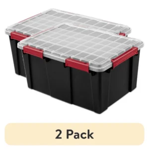 (2 pack)20 Gallon WaterProof Plastic Storage Bin with Lid, Gasket Seal and Durable Latches, Black