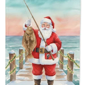 Fishing Santa Claus with Flounder Christmas House Flag Large Porch Sleeve Pole Decorative Outside Yard Banner Artwork Wall Hanging, Polyester, House Size, Multicolor