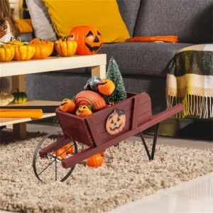 2 In 1 Wheelbarrow Planter, Wooden Wagon Planter with 9 Magnetic Accessories for Garden Yard