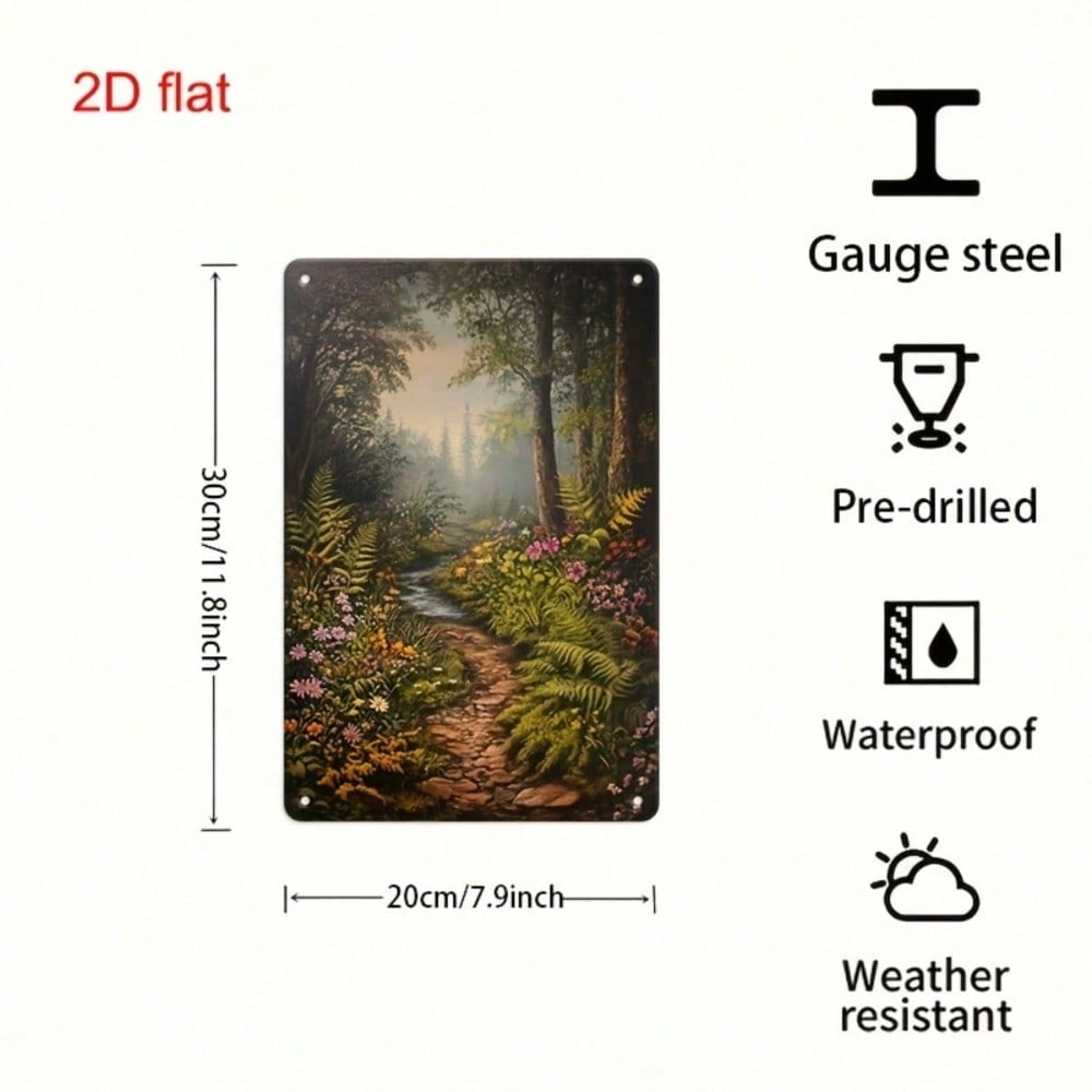 1pc Vintage Forest Path Metal Sign 7.9x11.8, Rustproof 2D Flat Poetic Plaque