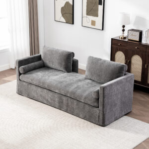82.68 Wide Extra-large Double-seater Sofa, Chenille Upholstered, With Two Armrest Pillows And Two Backrest Pillows, Suitable For Bedrooms, Living Rooms, And Window Seating.Gray