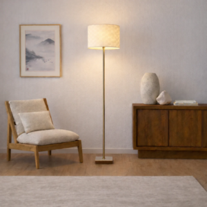 Minimalist Floor Lamp, Slim Standing Light With Neutral Shade For Contemporary Living Room & Bedroom Ambience Viora Marble Base Floor Lamp - Dark Brown And White 110V