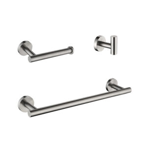 3-Pieces Bathroom Hardware Accessories Set - Towel Bar, Toilet Paper Holder, Robe Towel Hooks