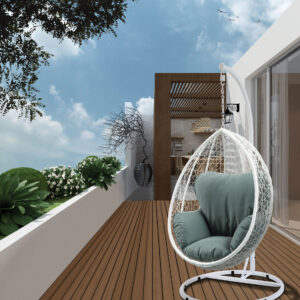 Simona Green Fabric & White Wicker Hanging Chair