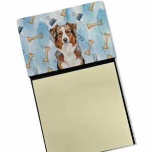 Red Merle Australian Shepherd Coworker Watercolor Sticky Note Holder Refillable Dispenser Desk Accessory 3x3 Pad Gift