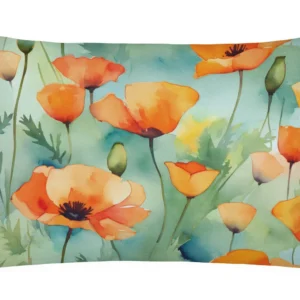NEW State Watercolor Flowers Throw Pillow Throw Pillow for Indoor Couch Bed Outdoor Patio Washable, California California Poppies 1629,12Hx16W