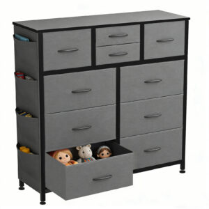 10-Drawer Dresser With Side Pocket & Hooks, Storage Cabinet With Wood Top For Bedroom Closet Organization