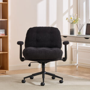 Cross Legged Office Chair With Flip-Up Arms, Adjustable Height Swivel Desk Chair, Wider & Thickened Cushion Ergonomic Rolling Chair For Home Office, Vanity, Study,Black.